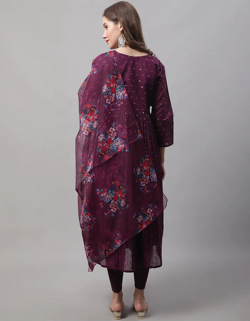 Designer Party Wear Heavy Chanderi Modal Butti Salwar Suit Purple Chanderi Modal Butti Pant Straight Side View